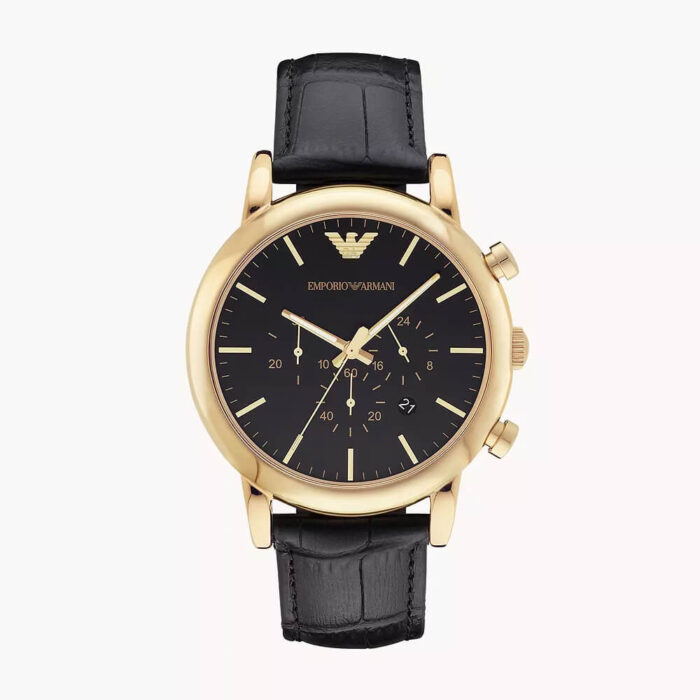 Men's Chronograph Black Leather Watch